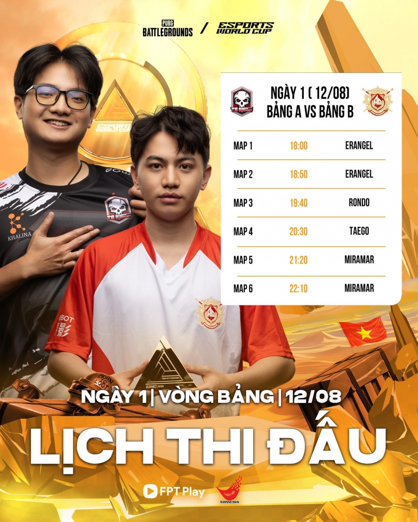 Lịch thi đấu PUBG EWC 2025 ngày 12/8 với sự tham gia của TE và AGAL