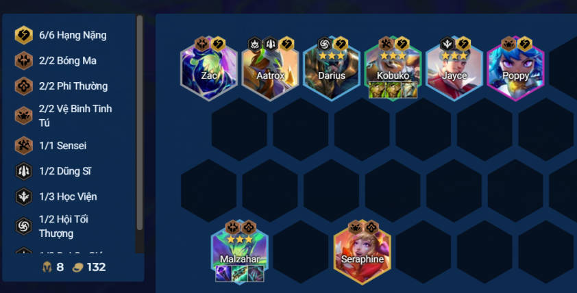 Đội hình Malzahar Hạng Nặng gồm Kobuko, Malzahar, Darius, Jayce...