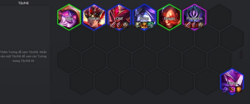 Giai đoạn giữa game của đội hình Olaf Đồ Long Roll nâng cấp Olaf và Diana 3 sao