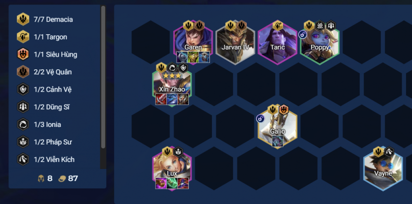 Giữa game đội hình Xin Zhao Demacia Chiến thuật giữa game DTCL Mùa 16