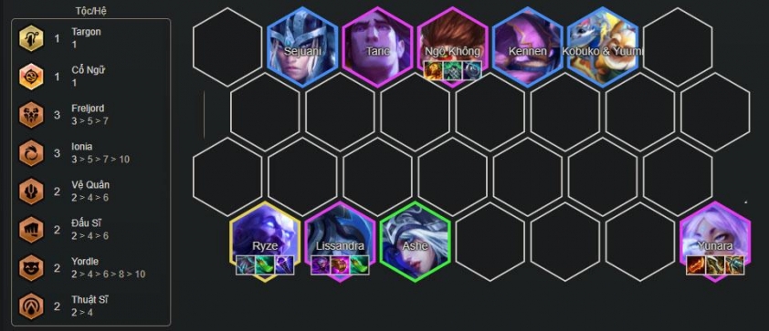 Đội hình Yunara Ryze mạnh mẽ với nhiều hiệu ứng vùng đất